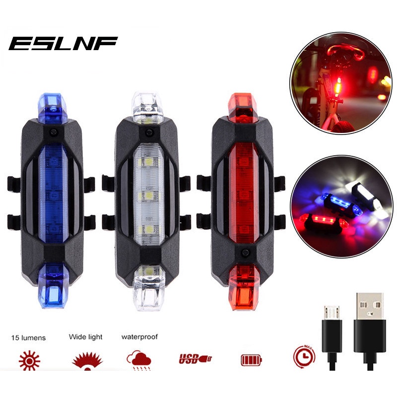 Eslnf ไฟท้ายจักรยาน LED ชาร์จ USB กันน้ํา อุปกรณ์เสริม สําหรับปีนเขา