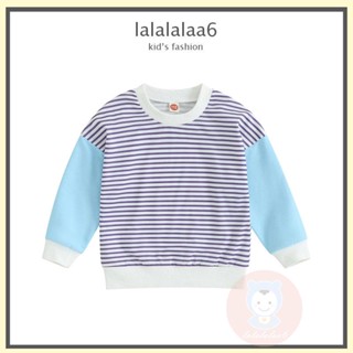 Laa6 เสื้อกันหนาว แขนยาว คอกลม ลายทาง สีตัดกัน สําหรับเด็ก