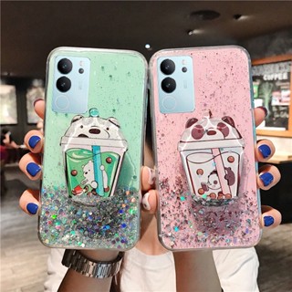 ใหม่ เคสโทรศัพท์มือถือนิ่ม แบบใส ลายการ์ตูนหมีน่ารัก มีทรายไหล สําหรับ VIVO V29 Y27 Y36 Y78 5G 4G 2023 V29 Y27