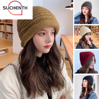 Suchenth หมวกบีนนี่ ผ้าถัก สีพื้น น่ารัก สําหรับผู้หญิง ผู้ชาย 5 สี