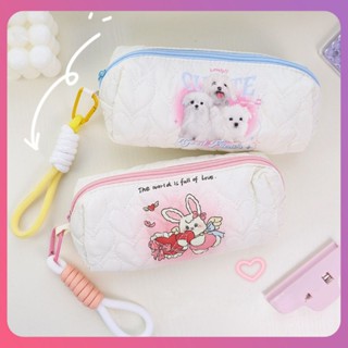 Creative Cute Love Quilted กระเป๋าดินสอนม Huhu Puppy พิมพ์เครื่องเขียนน่ารักครีมค่าสีสูงการ์ตูนกระเป๋าเก็บของนักเรียนโรงเรียนสำนักงานเครื่องมือ [COD]