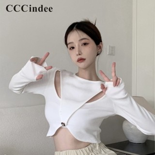 Cccindee เสื้อคาร์ดิแกนแขนยาวลําลอง คอกลม ปักลายทาง สีตัดกัน เข้ากับทุกการแต่งกาย แฟชั่นสําหรับสตรี 2023