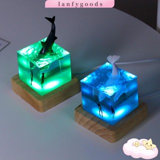 Lanfy โคมไฟอีพ็อกซี่เรซิ่น LED รูปปลาวาฬ ปลาฉลาม เรืองแสง สําหรับตกแต่งบ้าน