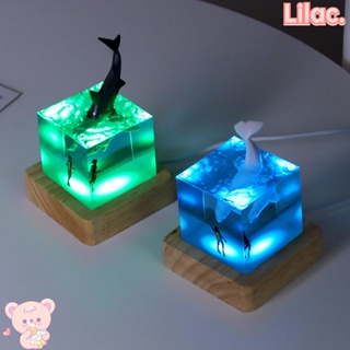 Lilac โคมไฟอีพ็อกซี่เรซิ่น LED รูปปลาวาฬ ปลาฉลามเรืองแสง สําหรับตกแต่งบ้าน