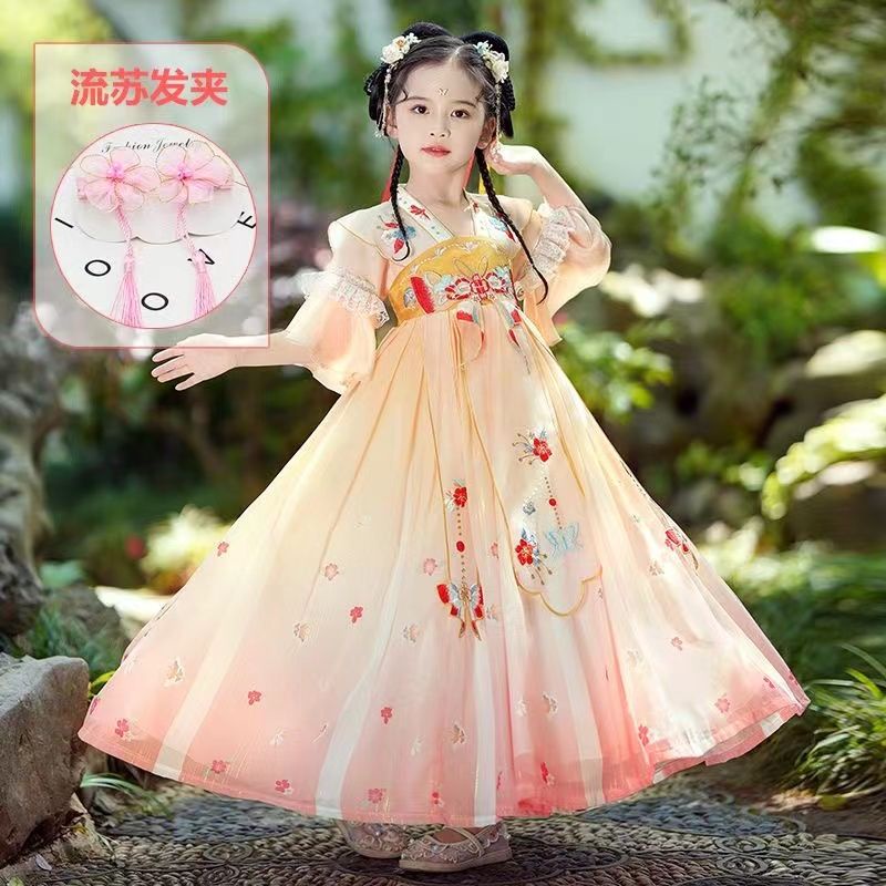 Hanfu ชุดเดรสกระโปรง สไตล์โบราณ เหมาะกับฤดูร้อน สําหรับเด็กผู้หญิง