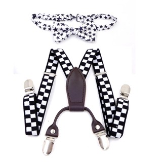 Spot second hair# Childrens suspender clip bow tie set Babys suspenders black childrens shoulder straps three clip babys anti-drop belt 8.cc