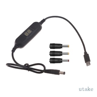 Utakee สายเคเบิลแปลงแรงดันไฟฟ้า Type C 5V เป็น DC 1 2V-12V พร้อมจอแสดงผล LED