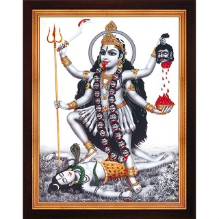 โปสเตอร์ภาพวาดศาสนา Hindu Goddess Maa Kali Killing &amp; Ruling Over Shiva A Rare Hindu พร้อมกรอบ สําหรับบูชา