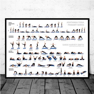 โปสเตอร์ผ้าใบ พิมพ์ลายโยคะ Ashtanga สําหรับตกแต่งผนังบ้าน ห้องนั่งเล่น 23N 1010