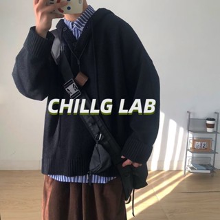 CHILLG LAB เสื้อกันหนาวผู้ชายฤดูใบไม้ผลิและฤดูใบไม้ร่วงเยาวชนใหม่ยอดนิยมลำลองสีทึบเสื้อกันหนาวแขนยาว