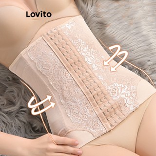 Lovito ชุดคอร์เซ็ทควบคุมหน้าท้อง แบบเรียบ ลําลอง สําหรับผู้หญิง LNA23044 (แอปริคอท/ดํา)