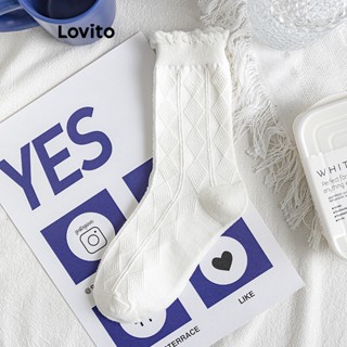 Lovito ถุงเท้าน่ารัก เรียบง่าย สําหรับผู้หญิง LNA23033 (สีขาว)