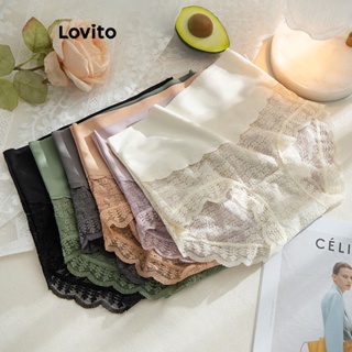 Lovito กางเกงชั้นในลําลอง แต่งลูกไม้ สําหรับผู้หญิง LNA23027 (สีขาว/ม่วง/แชมเปญ)