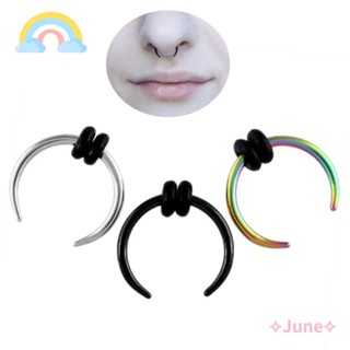 June OX แหวนจมูก 16 กรัม สีดํา เครื่องประดับร่างกาย จมูก เกือกม้า