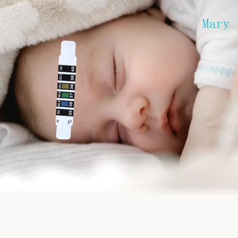 Mary แถบหน้าผาก 10 ชิ้น สําหรับทารก เด็ก ผู้ใหญ่ ตรวจสอบไข้ อุณหภูมิ นํากลับมาใช้ใหม่ได้ เครื่องวัดอุณหภูมิการเดินทาง