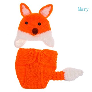 Mary หมวกถักโครเชต์ ลายสุนัขจิ้งจอก สีส้ม แฮนด์เมด สําหรับถ่ายภาพเด็กแรกเกิด DIY