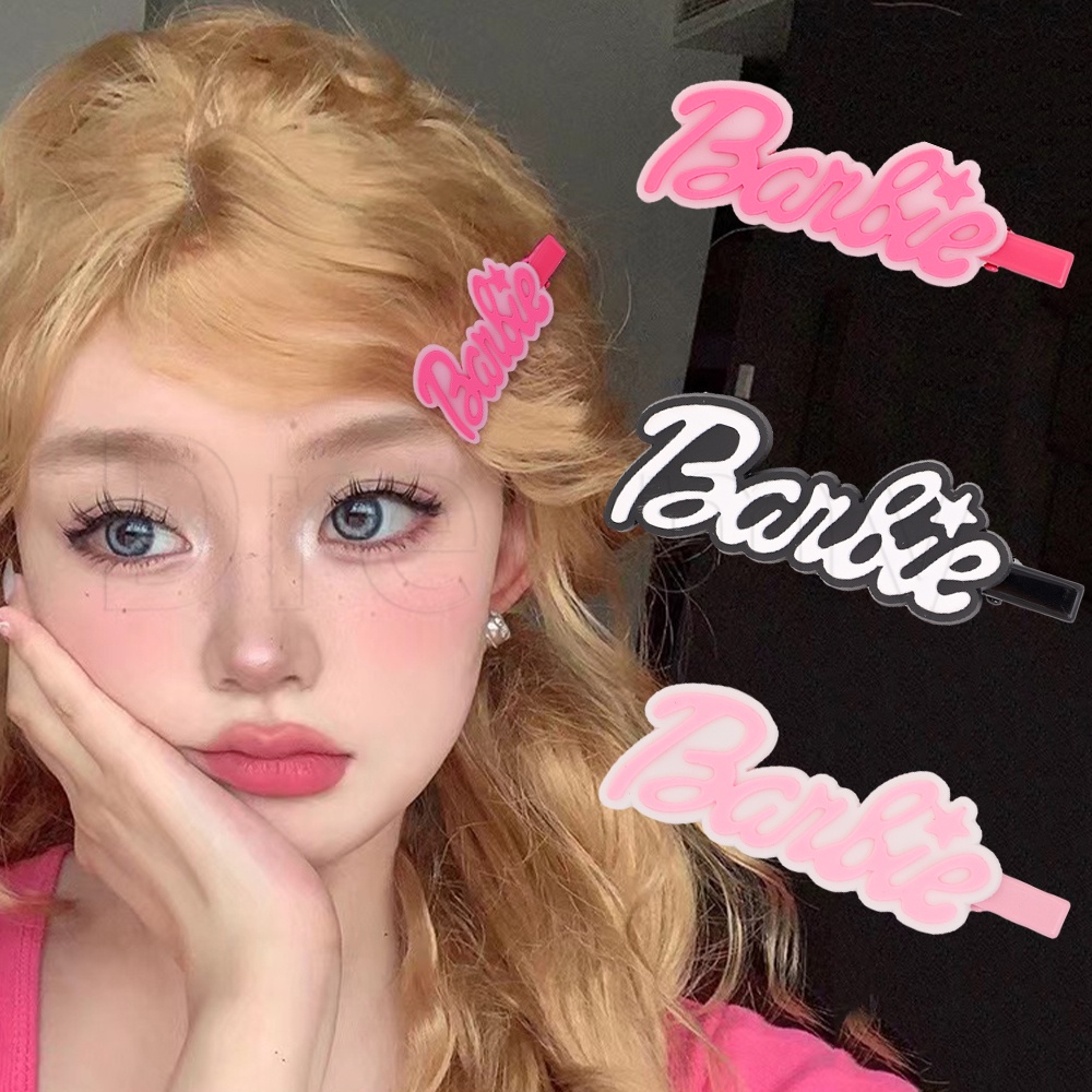 กิ๊บติดผมโลหะ รูปตัวอักษรบาร์บี้น่ารัก สีชมพู สําหรับเด็กผู้หญิง Y2K