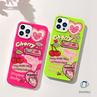 คู่เคสโทรศัพท์ สำหรับไอโฟน 11 12 13 14 15 Pro Max 7 8 Plus XR X XS MAX SE เชอร์รี่ แดงเขียว อ่อนนุ่มทีพียูสีเยลลี่เปลือก