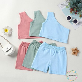 Babyclothes- เสื้อกล้ามแขนกุด เปิดไหล่ข้างเดียว พร้อมกางเกงขาสั้น แฟชั่นฤดูร้อน สําหรับเด็กผู้หญิง 2 ชิ้น