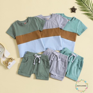 Babyclothes- ชุดเสื้อยืด แขนสั้น กางเกงขาสั้น ผ้ายืด สีคมชัด แฟชั่นฤดูร้อน สําหรับเด็กผู้ชาย 2 ชิ้น