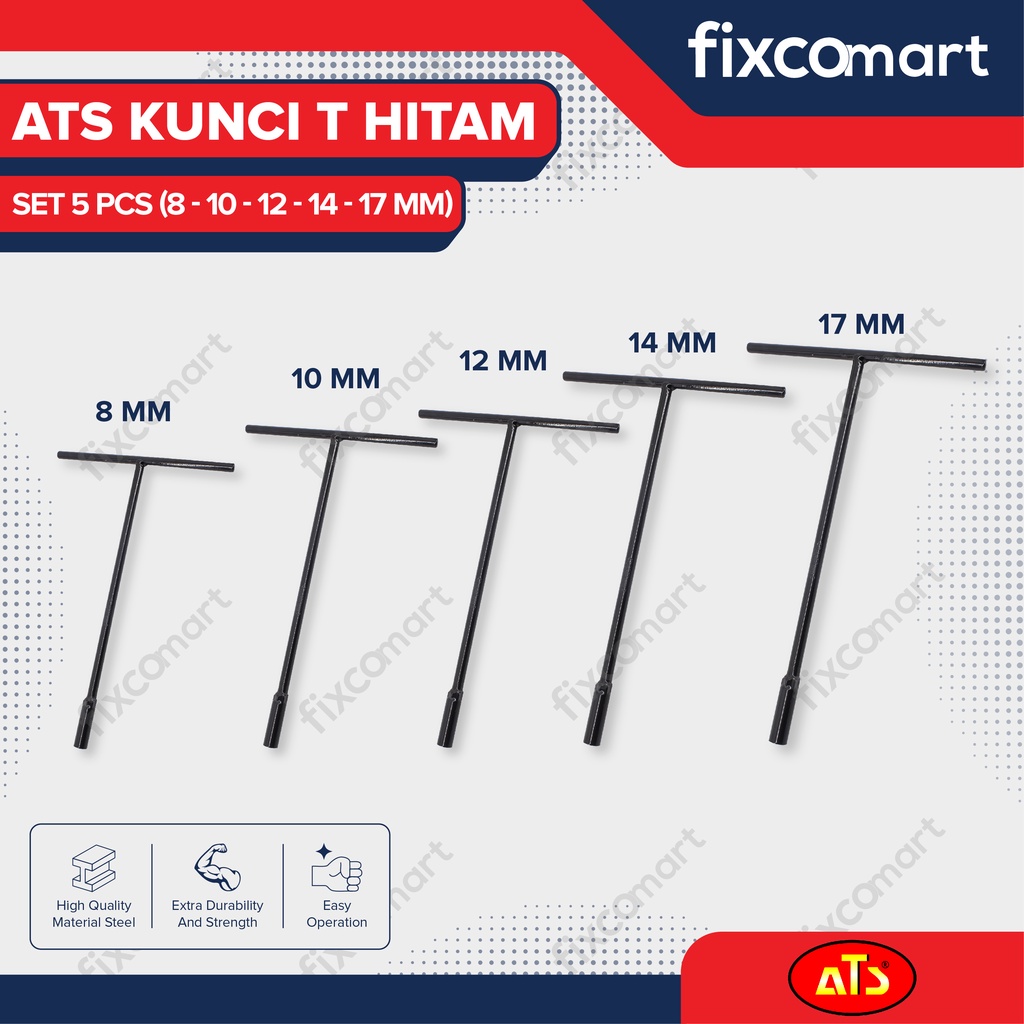 ชุดประแจ T-Sock 6 ชิ้น ATS 8 - 10 - 12 - 14 - 17 - 19 มม. สีดํา