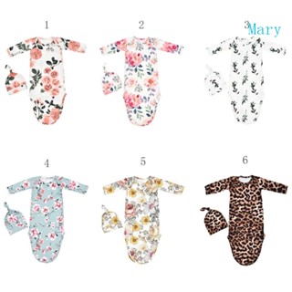 Mary Knotted ชุดนอน และหมวก สําหรับเด็กทารกแรกเกิด นุ่ม และยืดหยุ่น
