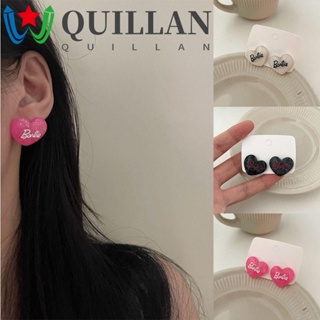 Quillan ต่างหูเรซิ่น รูปหัวใจ บาร์บี้ แต่งกลิตเตอร์ สไตล์เรโทร เครื่องประดับ สําหรับผู้หญิง