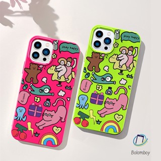 คู่เคสโทรศัพท์ สำหรับไอโฟน 11 12 13 14 15 Pro Max 7 8 Plus XR X XS MAX SE แมวตลก แดงเขียว อ่อนนุ่มทีพียูสีเยลลี่เปลือก