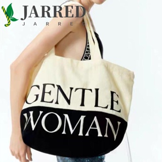 Jarred Gentlewoman กระเป๋าสะพายไหล่ กระเป๋าถือ ผ้าลูกฟูก พิมพ์ลายตัวอักษรไทย สําหรับนักเรียนผู้หญิง