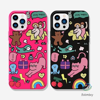 คู่เคสโทรศัพท์ สำหรับไอโฟน 11 12 13 14 15 Pro Max 7 8 Plus XR X XS MAX SE แมวตลก ดำแดง อ่อนนุ่มทีพียูสีเยลลี่เปลือก