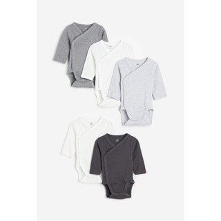 H&amp;M ชุดบอดี้สูทแบบแร็ปโอเวอร์แพ็ค 5 ตัว Girl 5-pack wrapover bodysuits 0814306_1