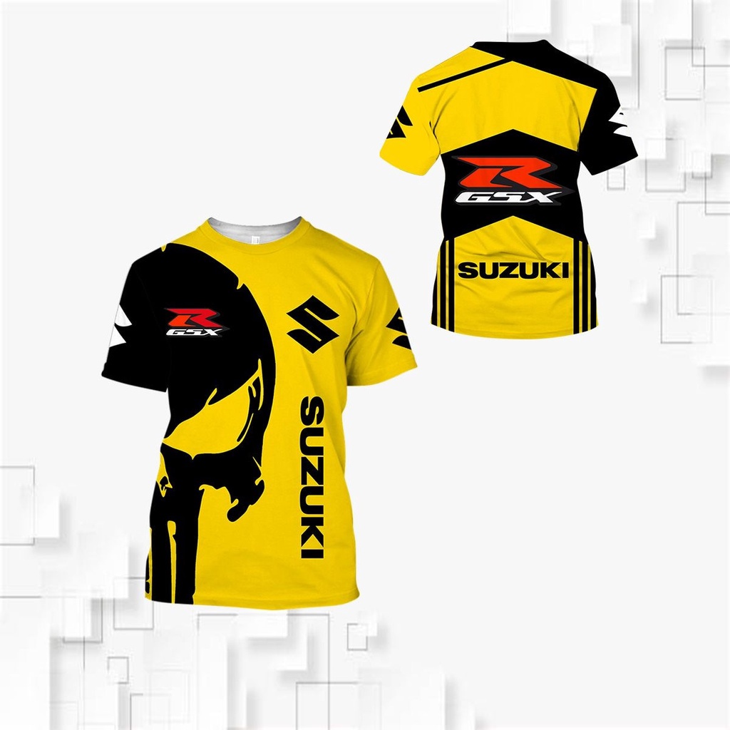 SUZUKI 2023ฤดูร้อนใหม่กีฬากลางแจ้งผู้ชายเสื้อยืด3ง การพิมพ์ซูซูกิขี่รถจักรยานยนต์แขนสั้นผู้ชาย/ผู้หญิงเย็นทีเสื้อท็อปส์