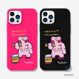 คู่เคสโทรศัพท์ สำหรับไอโฟน 11 12 13 14 15 Pro Max 7 8 Plus XR X XS MAX หมีออกกำลังกาย อ่อนนุ่มทีพียูสีเยลลี่เปลือก