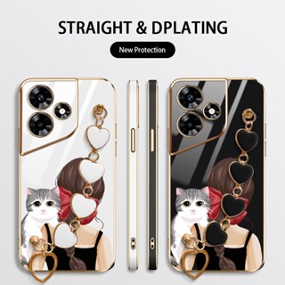 Ybd เคสโทรศัพท์มือถือ ลายโบว์ และแมวน่ารัก พร้อมสายคล้อง หรูหรา สําหรับ Infinix Hot 30 Play NFC X6835B Hot 30i X6831 X669