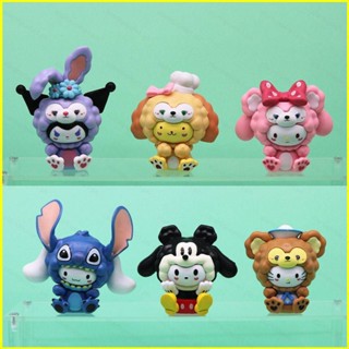 Yyds โมเดลฟิกเกอร์ Sanrio x Disney Stitch Cinnamoroll StellaLou Kuromi Linabell Melody ของเล่นสําหรับเด็ก 6 ชิ้น