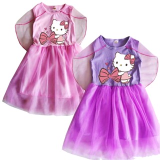 ชุดเดรสแขนสั้นลําลอง ผ้าฝ้าย ลายการ์ตูน Hello Kitty พร้อมเสื้อคลุม สําหรับเด็กผู้หญิง อายุ 2-12 ปี