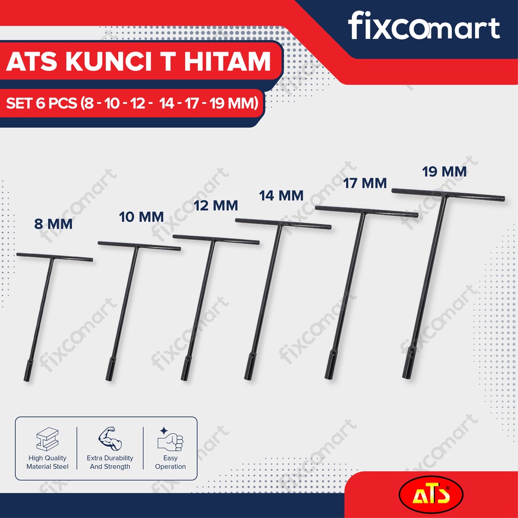 ATS 5 ชิ้น ชุดประแจ T-Sock 8 - 10 - 12 - 14 - 17 มม. สีดํา