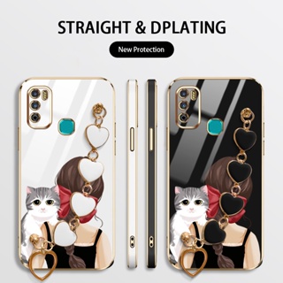 Ybd เคสโทรศัพท์มือถือ ลายโบว์ แมวน่ารัก หรูหรา พร้อมสายคล้องมือ สําหรับ Infinix Hot 8 Pro X650 X650C Hot 9 Play X680 X680B X680C X655 X655B X655C