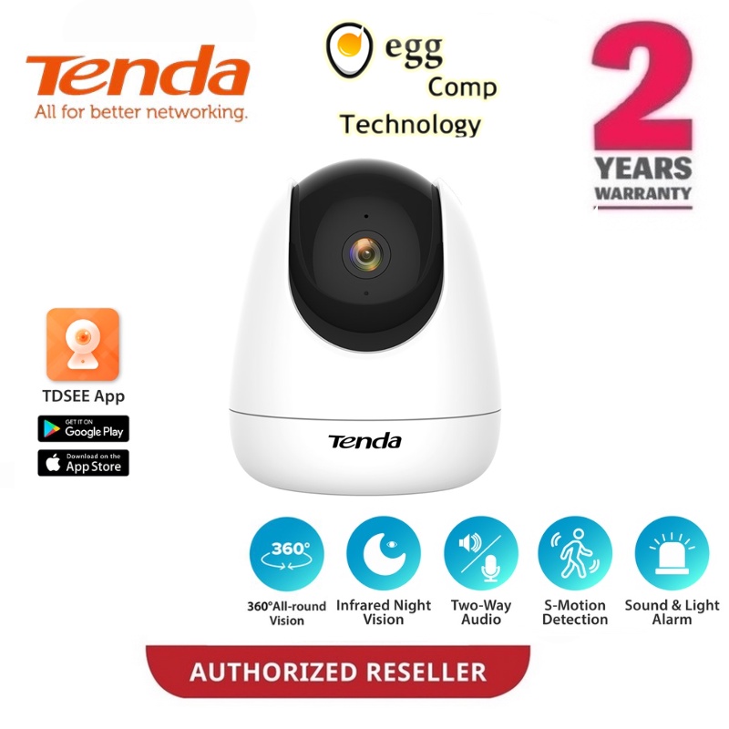 Tenda CP6 3MP สมาร์ทโฮม 360 กล้อง IP FullHD Pan Tilt PTZ Wifi Security กล้องวงจรปิด Night Cloud คล้า