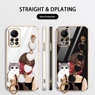 Ybd เคสโทรศัพท์มือถือ ลายโบว์ แมวน่ารัก พร้อมสายคล้อง หรูหรา สําหรับ Infinix Hot 11 Hot 11S NFC X6812 X6812B X662 X622B X689F