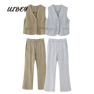 Uibey เสื้อกั๊ก คอวี สีพื้น อเนกประสงค์ + กางเกง 3650