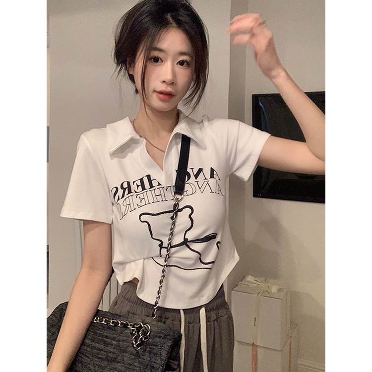 ส่งไวจากไทย TAYCEN S-XL ผู้หญิง เสื้อครอป ท็อป แขนสั้น เรียบๆ เกาหลี