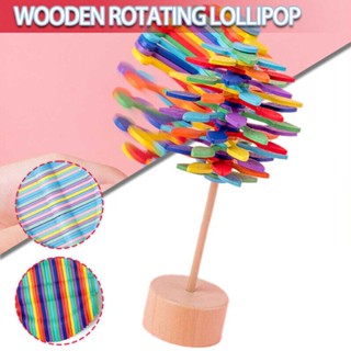 Wooden Spinning Wand Rotating Lollipop Stress Relief Toy Office Home Decoration