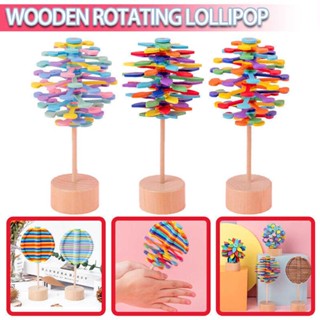 Wooden Spinning Wand Rotating Lollipop Stress Relief Toy Office Home Decoration