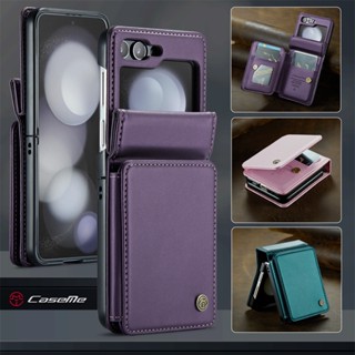 เคสโทรศัพท์หนัง ฝาพับ กันกระแทก พร้อมช่องใส่บัตร สําหรับ Samsung Z Flip5 Galaxy Z Flip 4 5 ZFlip5 Flip5 5G