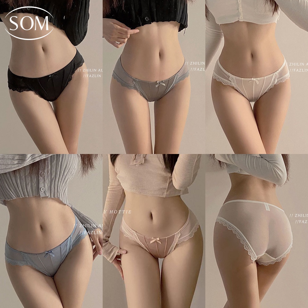 SOM UNDERWEAR กางเกงในผู้หญิง ลูกไม้ ซาติน แต่งโบว์ ใส่สบาย ผ้าฝ้าย เอวต่ำ I22