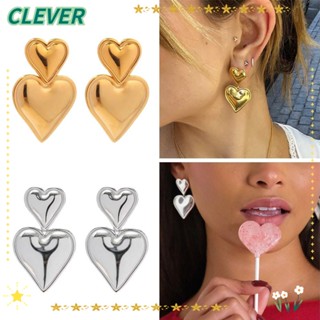 Clever ต่างหูสตั๊ด รูปหัวใจคู่ ชุบทอง สเตนเลส มินิมอล อินเทรนด์ เสน่ห์ เครื่องประดับ กันสนิม ต่างหูสตั๊ดผู้หญิง