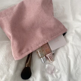 [พร้อมส่งในไทย] กระเป๋าใส่เครื่องสำอางค์ ผ้าลูกฟูก มีซิป จุของได้เยอะ น่ารักมาก