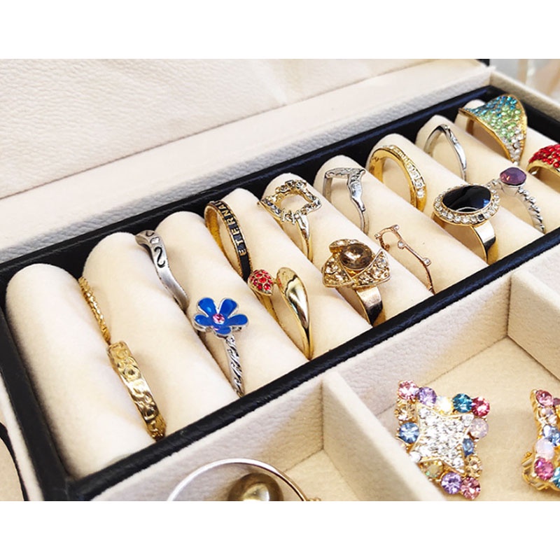 3 ชั้น กล่องเก็บเครื่องประดับ PU พรีเมียม คุณภาพสูง เก็บต่างหู สร้อยคอ แหวน กันฝุ่น แบบลิ้นชัก - รูปที่ 6