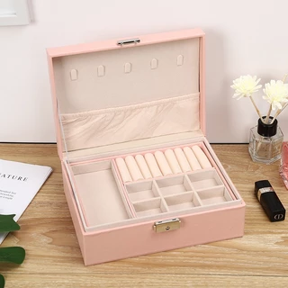 Allieuka กล่องเครื่องประดับ ที่เก็บต่างหู ถาด2ชั้น กล่องใส่เครื่องประดับที่เก็บต่างหู กันน้ำและกันฝุ่น ความจุขนาดใหญ่